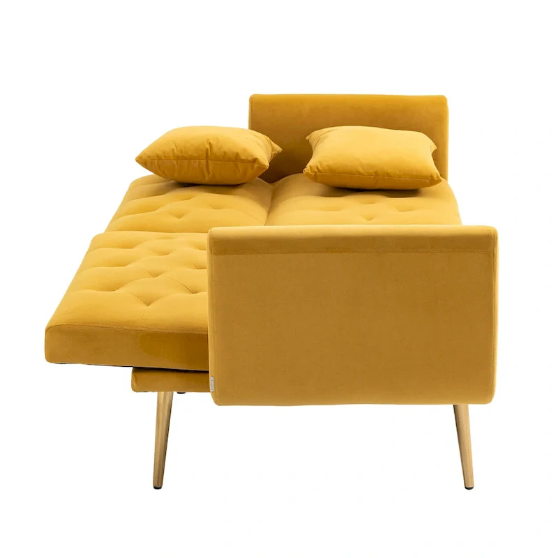 65.35 Velvet Futon Sofa Bed with Adjustable Backrest