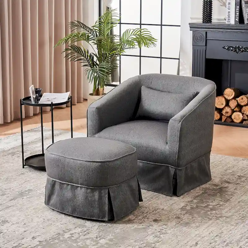 Swivel Barrel Chair With Ottoman, Swivel Accent Chairs Armchair for Living Room