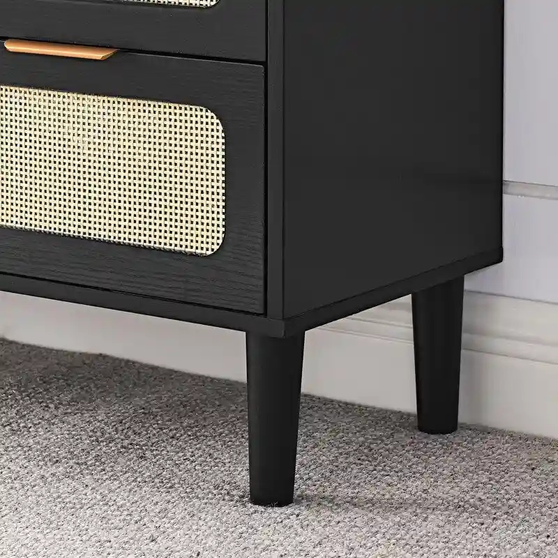 Grondin Mid-Century Modern Boho Style 3 Rattan Drawers Chest with MDF Frame and Solid Wood Legs, Chest of Drawers