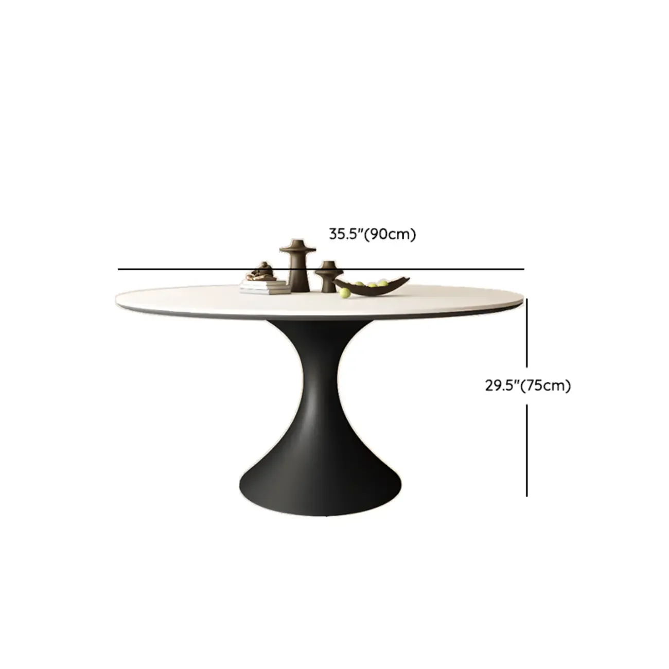 Modern Black Pedestal White Stone Top Round Dining Table