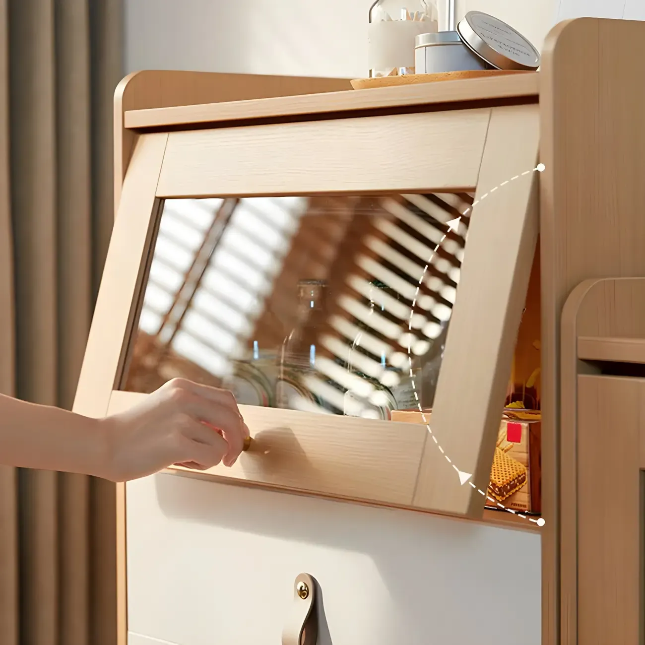 Durable Natural Finish Light Wood and Glass Drawers Dresser