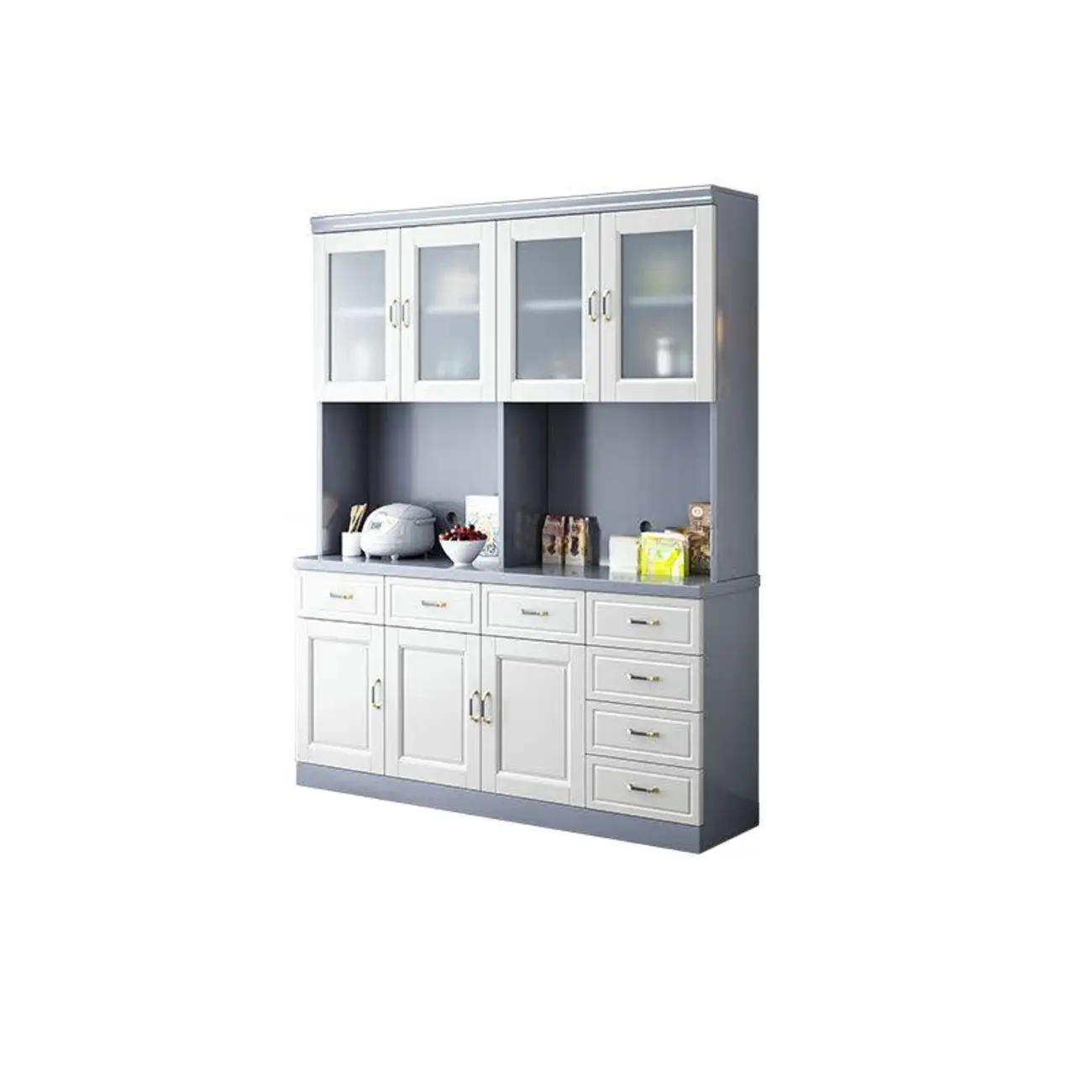 Kitchen Wooden White Cabinet Sideboard Built-in Wine Rack