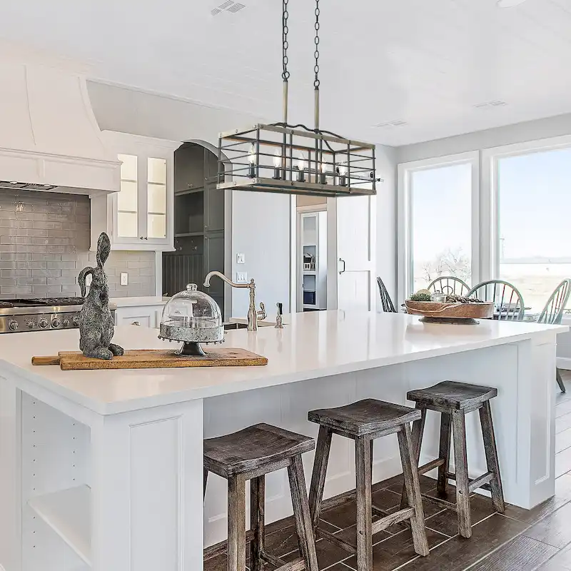 Farmhouse 5-Light Wood Grain Chandelier Kitchen Island Lights - L26 XW10.2 XH19.7