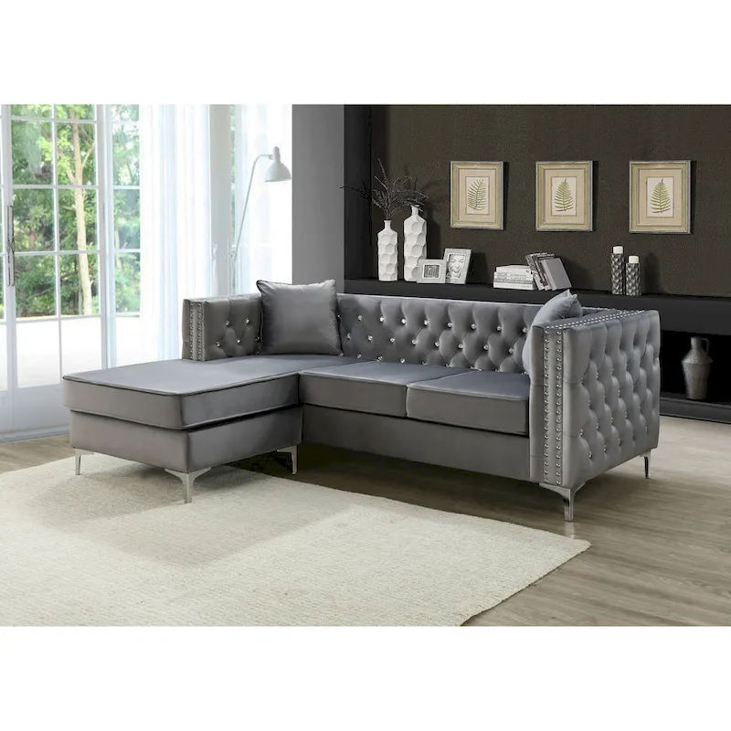 Paige Velvet Tufted Sofa with Chaise