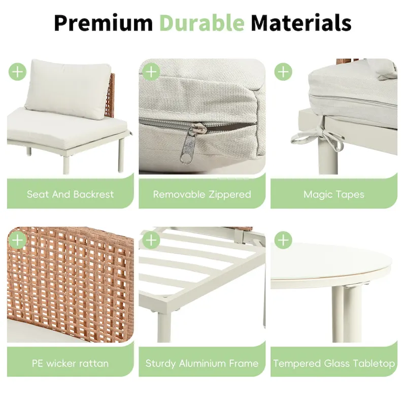 Elegant 8-Piece Modular Half Moon Patio Sofa Set with High-Low Coffee Tables