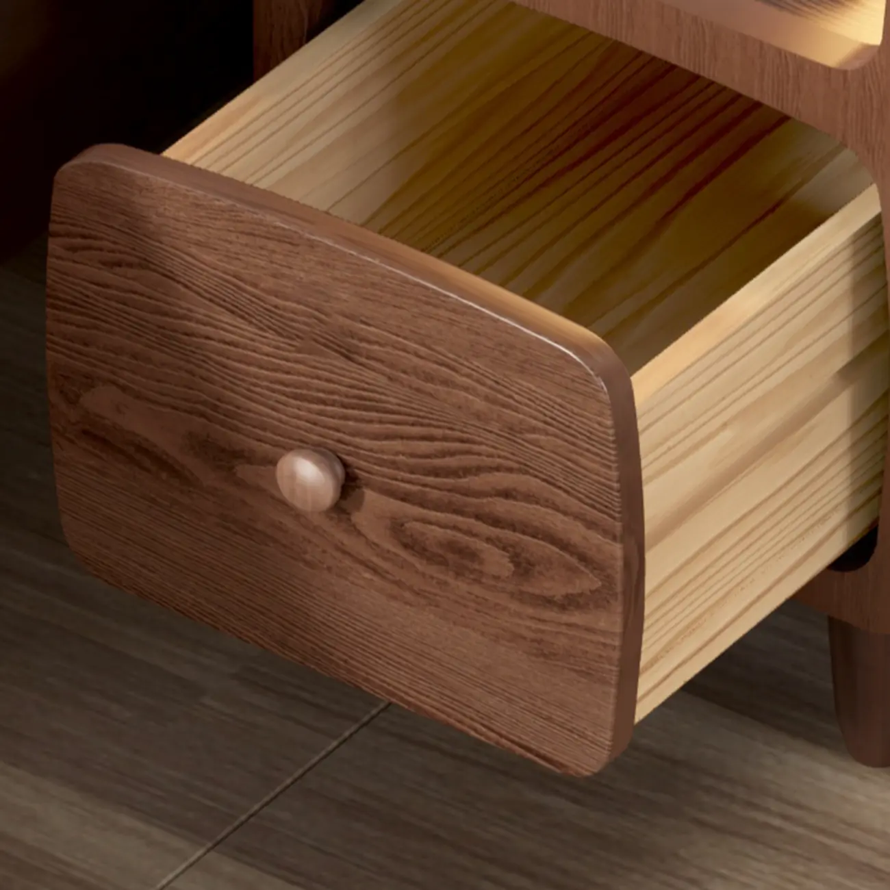 Modern Wood Small Nightstand Open Shelf and Drawer