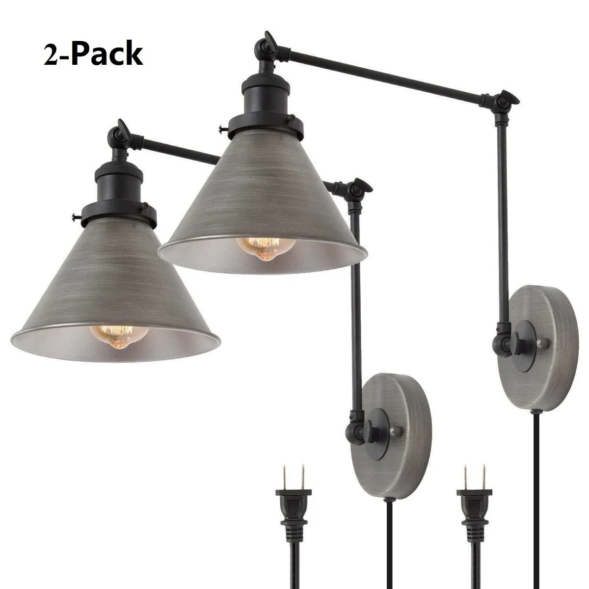 Malryn Set of 2 Modern Adjustable Swing Arm Lights Plug-in/Hardwired Wall Sconces