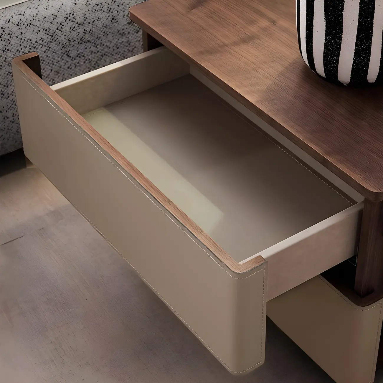 Modern Wood Top Leather Dual-Tone 2 Drawers Nightstand