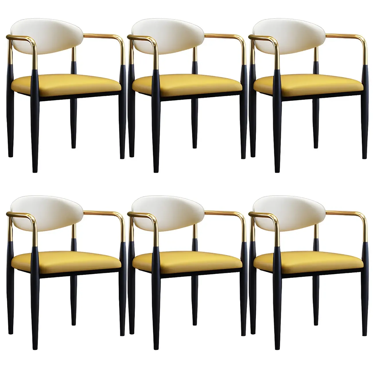 Curved Metal Legs Faux Leather Armrest Dining Chair