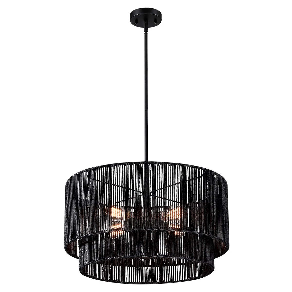 Cynthia 4-Light Black Rattan Drum Chandelier Light - 22''W