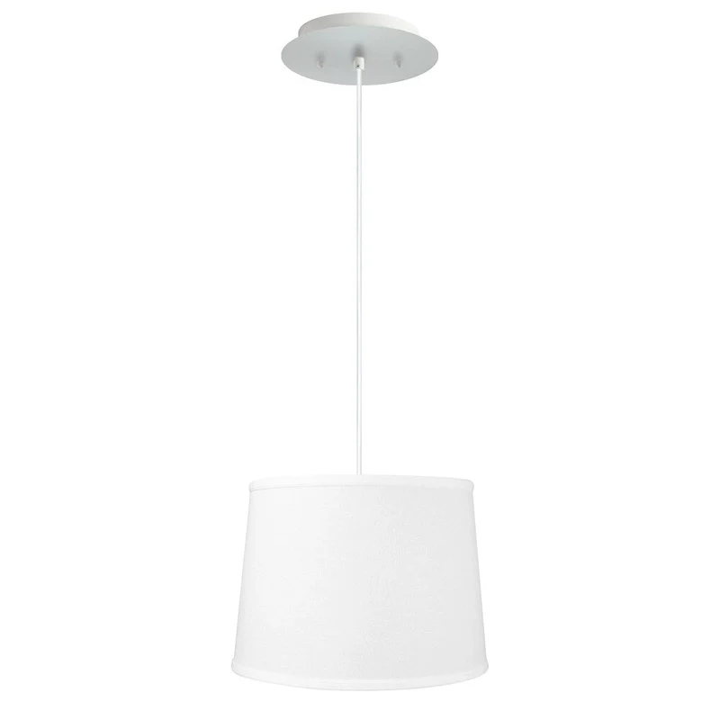 14  W 2 Light Pendant White Linen Shade with Diffuser, White Cord