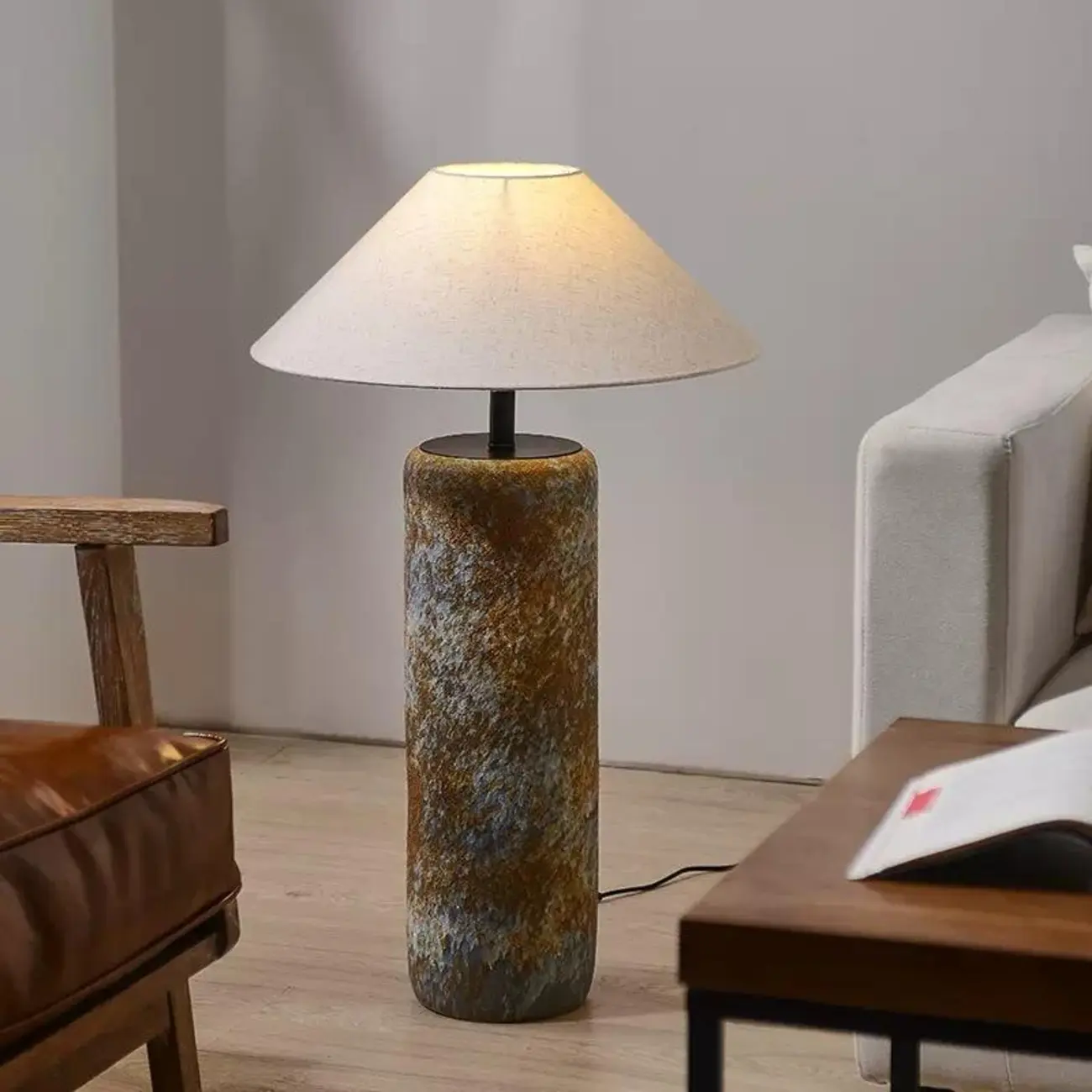Modern Rustic Ceramic Table Lamp with Rocker Switch