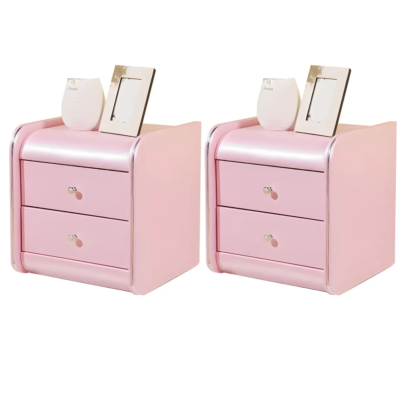 Stylish Narrow Faux Leather Bedside Table with 2 Drawers