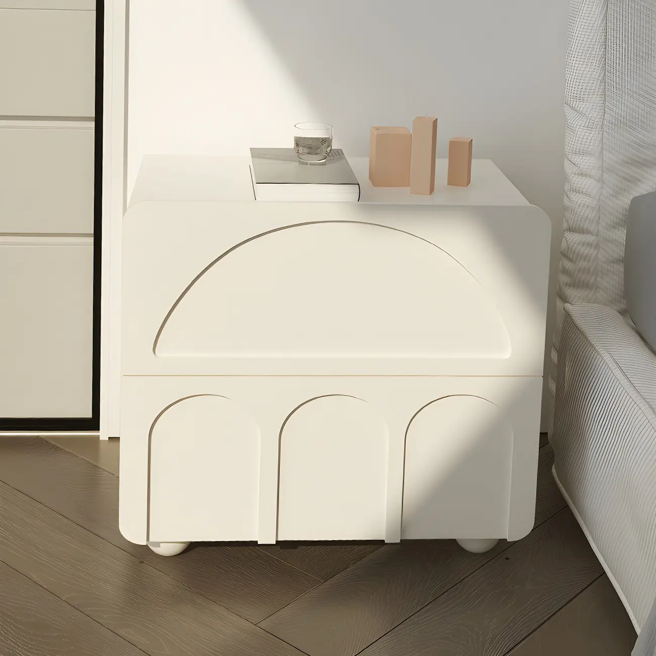 White Modern 2 Drawers Solid Wood Small Nightstand