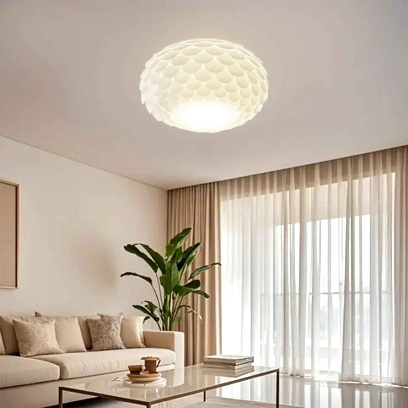 Scalloped White Acrylic Dome Semi Flush Ceiling Light