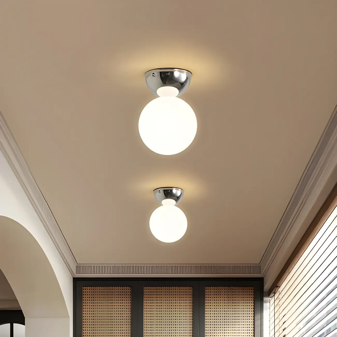Simple White Ball Shade Metal Semi Flush Ceiling Light