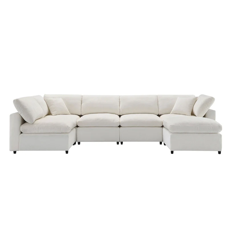 Beige 130 Chenille Cloud U-Shaped Sleeper Sectional Sofa, 6-Piece Modular Design