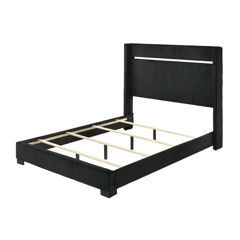 Pedro 3 Piece Black Velvel Upholstered Panel Bedroom Set