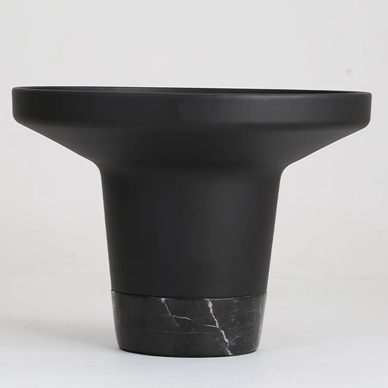 Modern Small Black Round Coffee Table with Marble Base