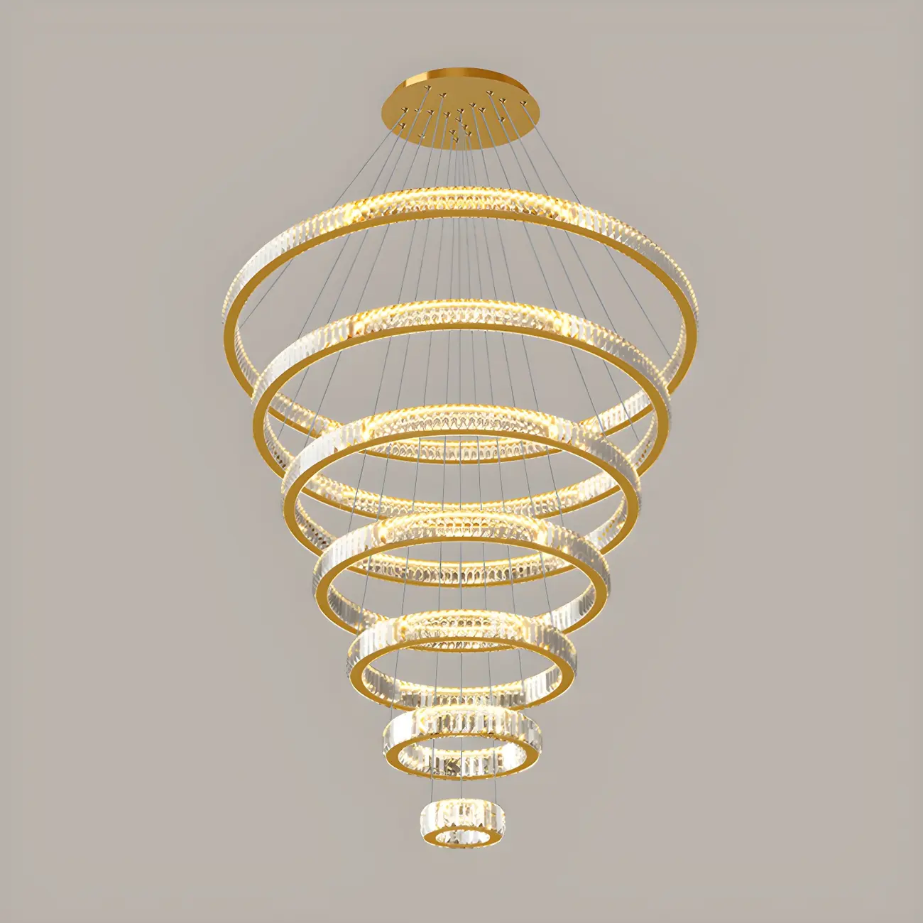 Gold Spiral Ring Crystal Tier Chandelier Modern Remote LED