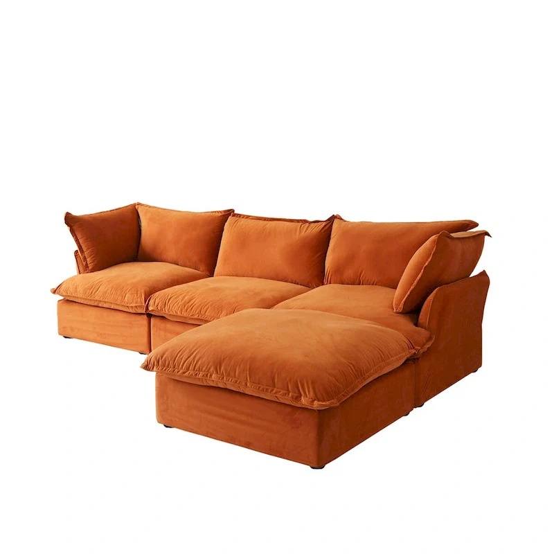 Cloud Sectional Sofa Down Feather Modular Couch L-shaped Velvet Wide Deep Seat Convertible Sofa.