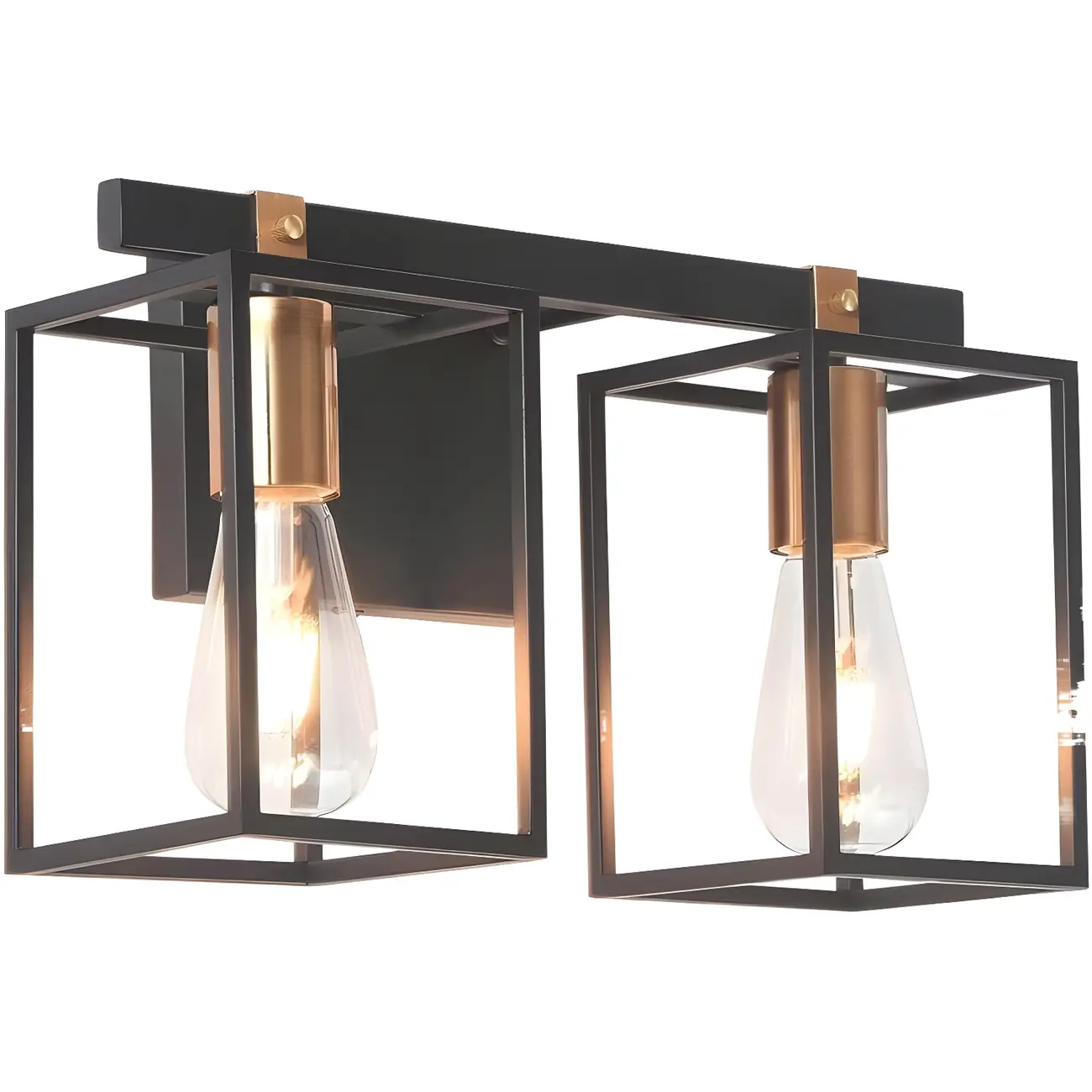3-Light Linear Cube Black Iron Caged Vanity Light
