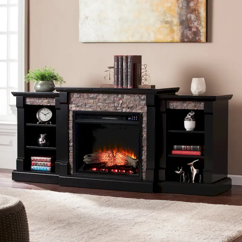 SEI Furniture Hay River Black Electric Fireplace with Bookcases