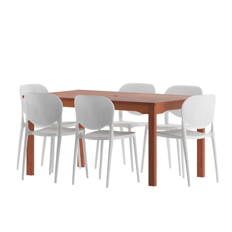 Amazonia Outdoor Patio 7pc Dante Dining Set - White Chairs