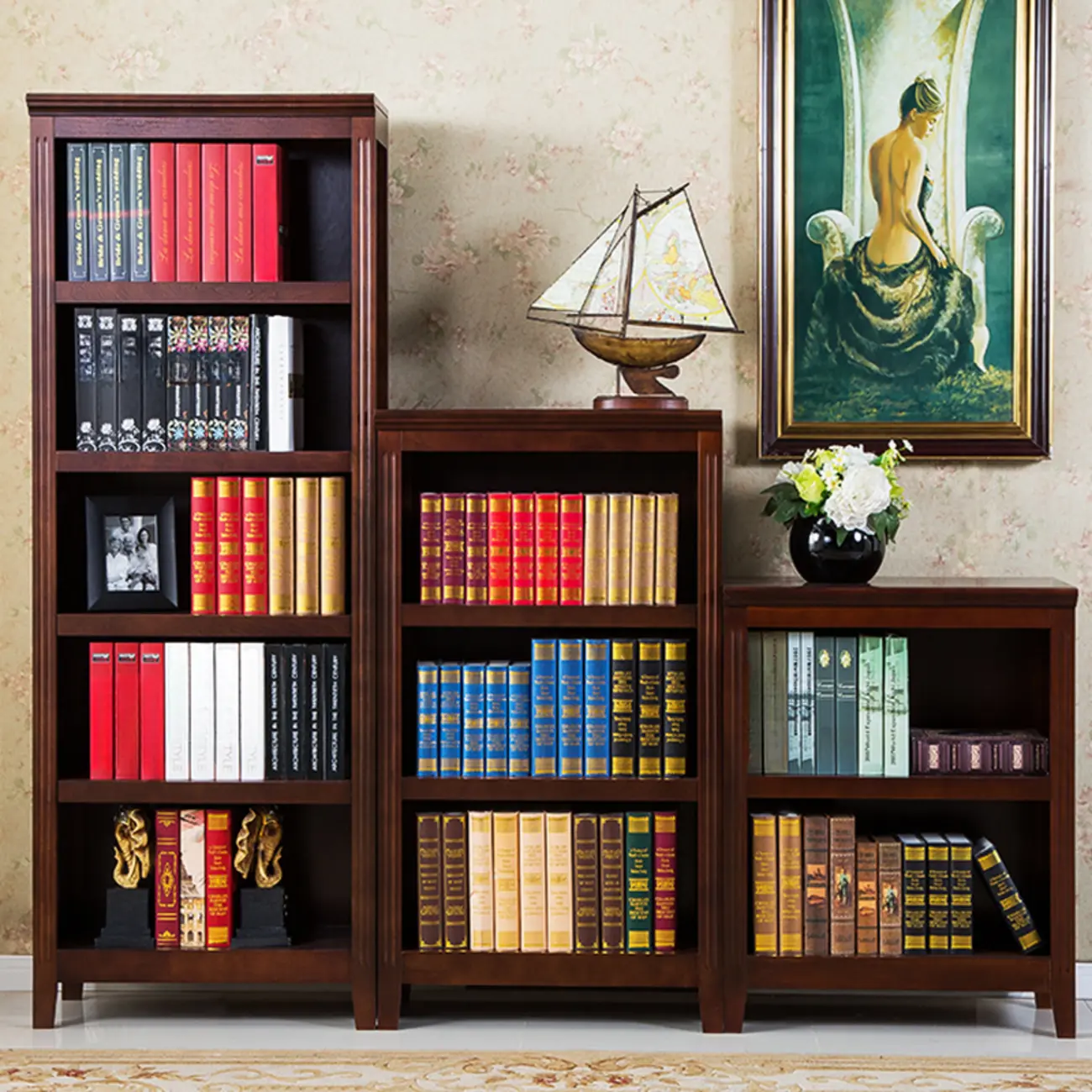 Classic Birch Wood 5-Tier Vertical Barrister Bookcase