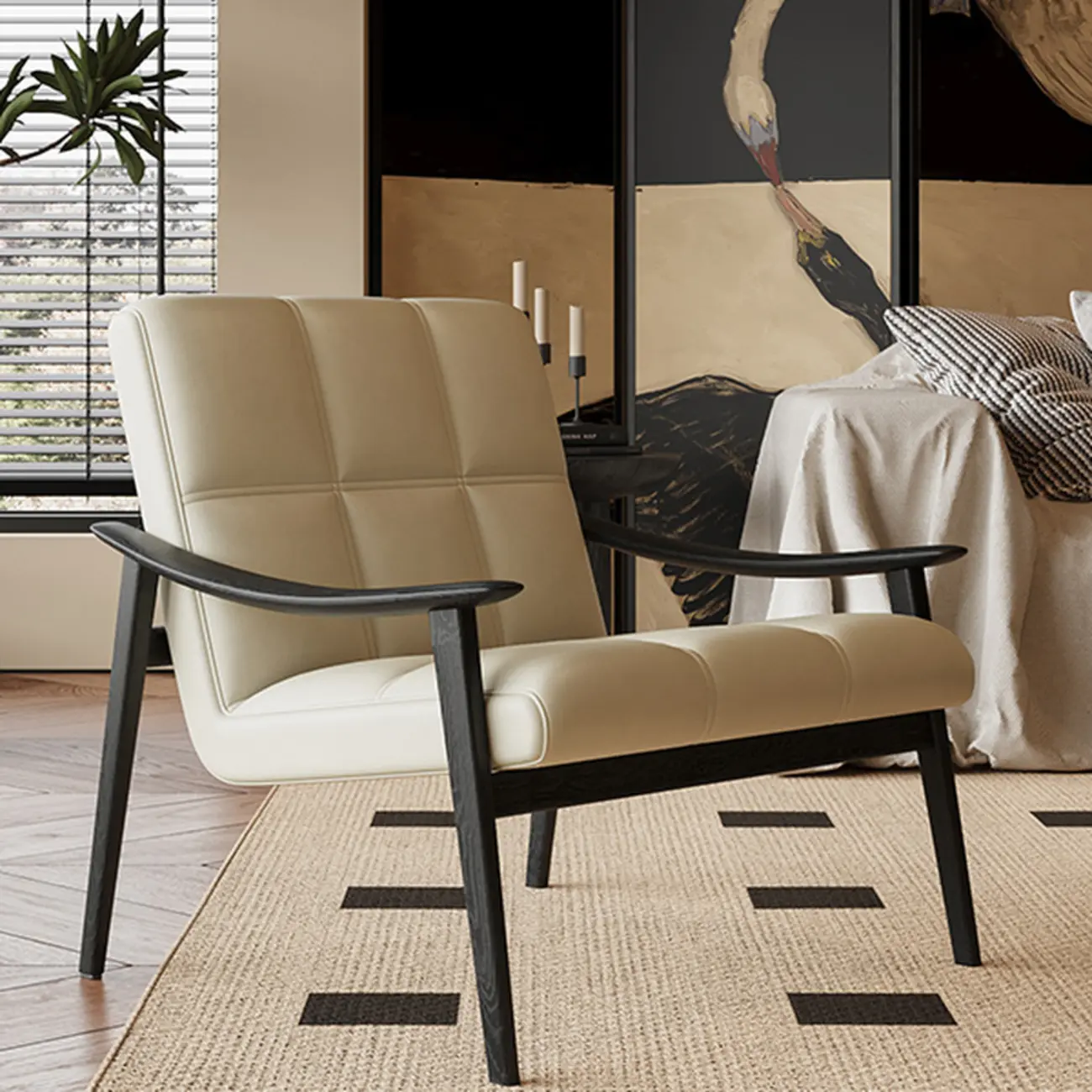 Elegant Genuine/Nappa Leather Mid-Back Accent Chair