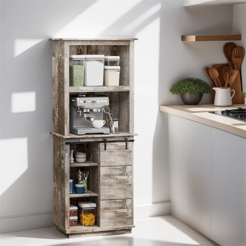 Freestanding Rustic Kitchen Buffet with Hutch,Pantry Storage Cabinet