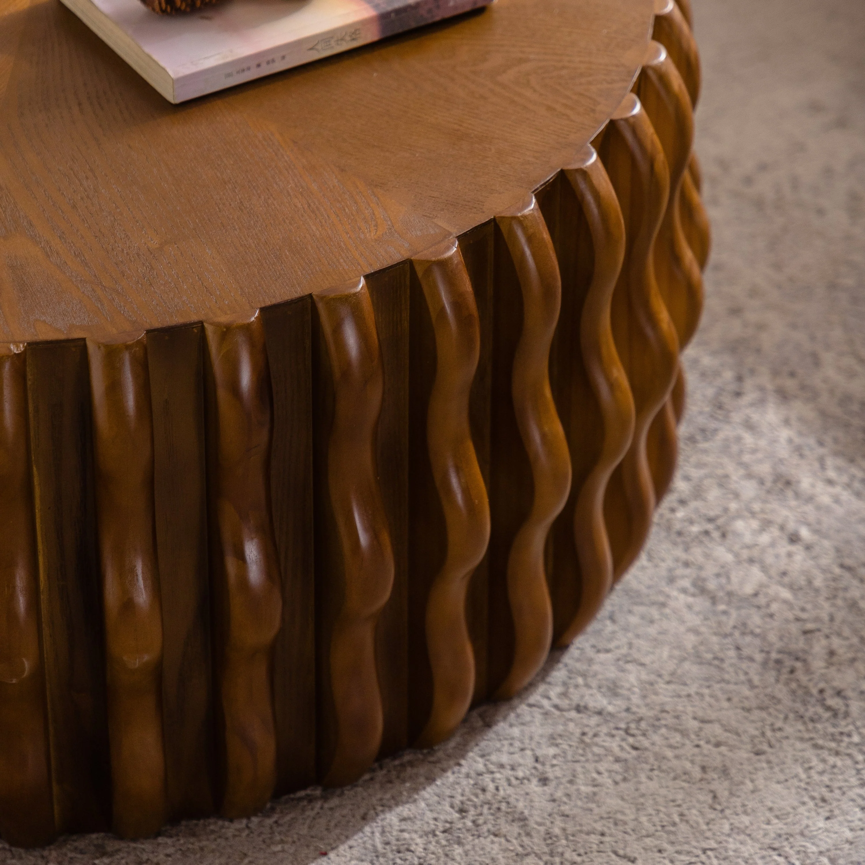 Walker Edison | Mid Century Drum Fluted Modern Round Coffee Table
