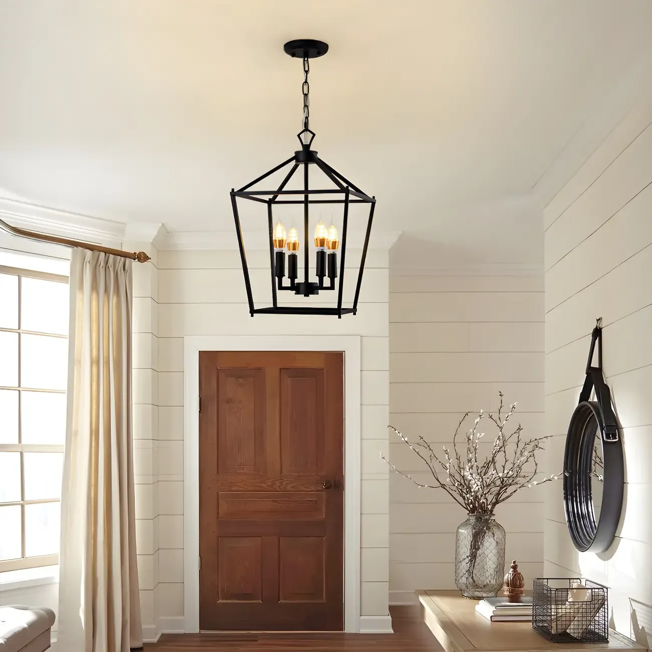 Adjustable Industrial Metal Lantern Caged Candle Chandelier