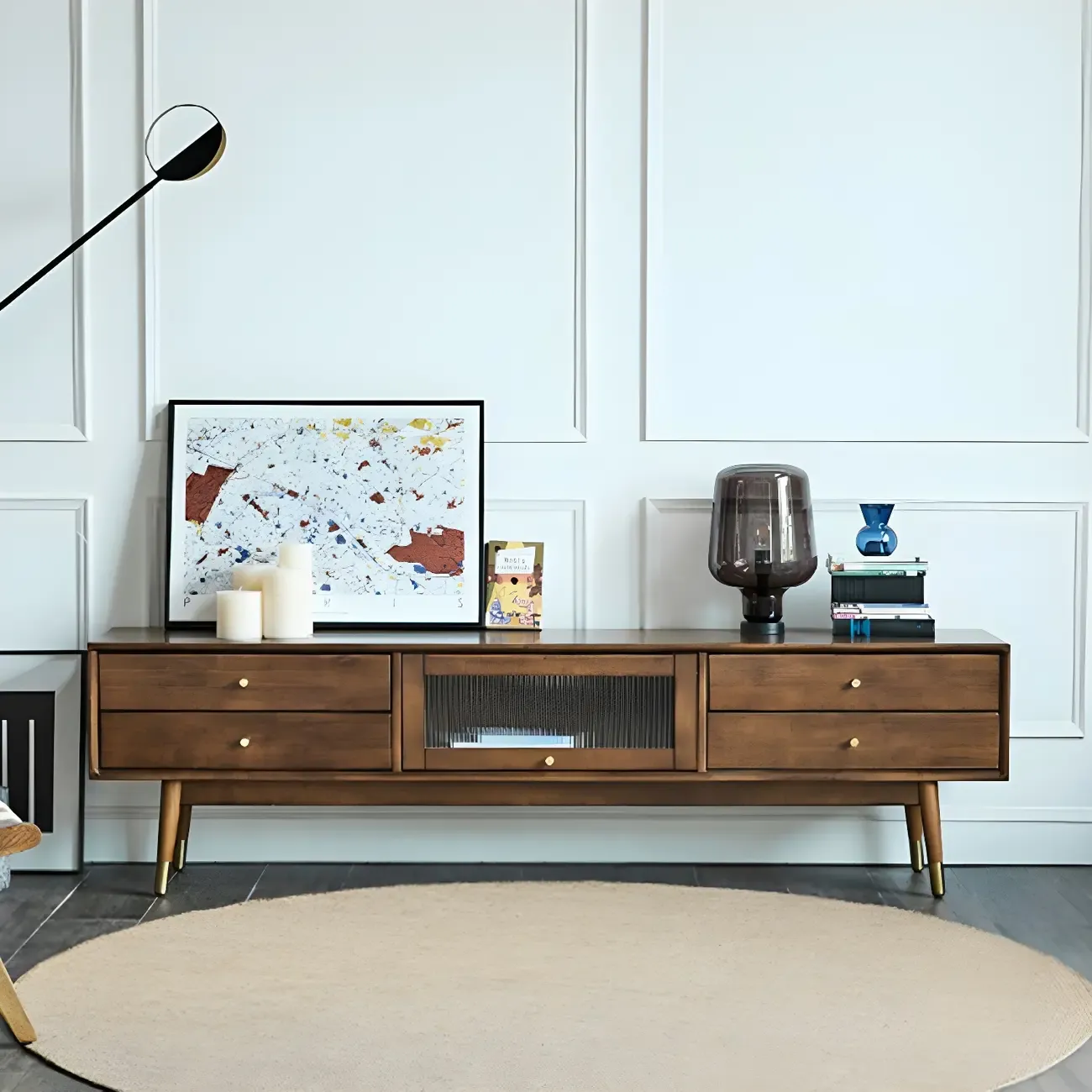 71 Nordic Brown Wood Cable Management Storage TV Stand