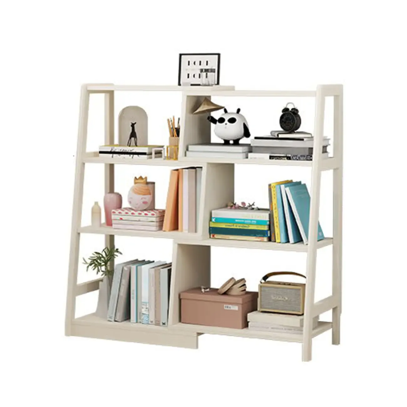 5-Tier Walnut Wooden Open Ladder Bookshelf