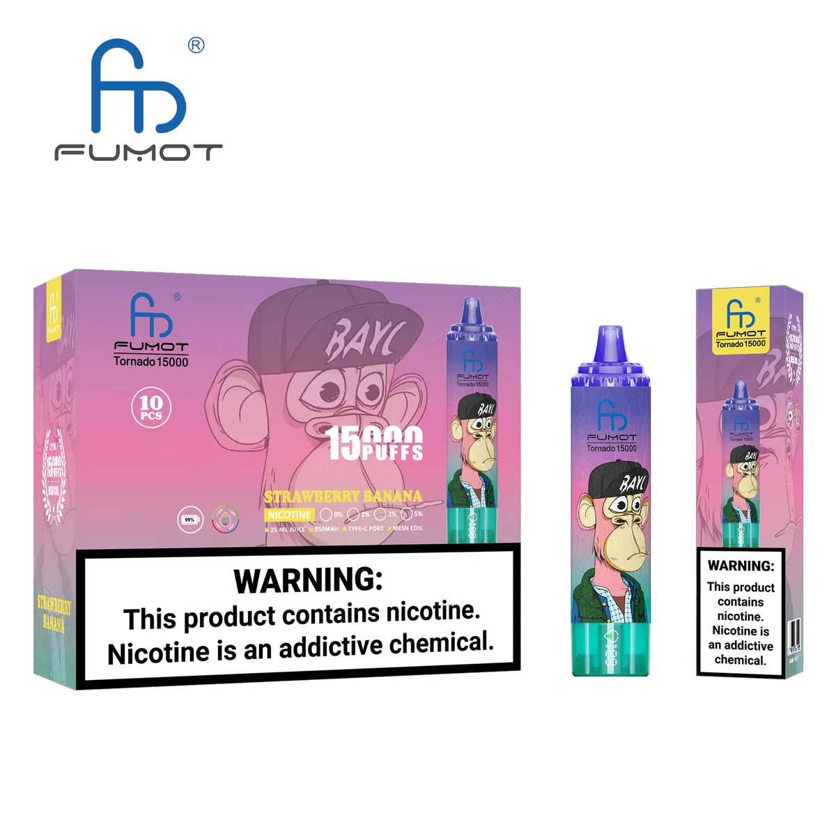 Fumot Tornado 15000 Strawberry Banana – 10er-Displaybox mit Einweg-Vape und Einzelpackung