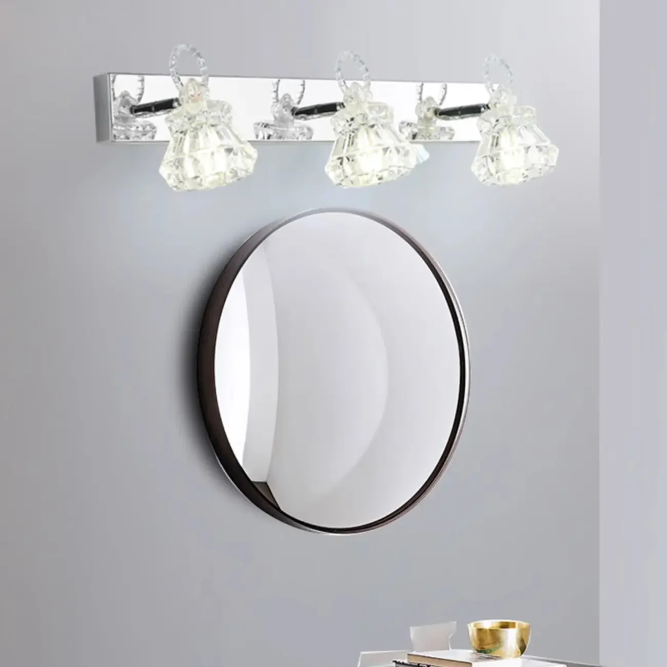 Luxury 3 Heads Silver Vanity Light with Clear Glass for Bathroom