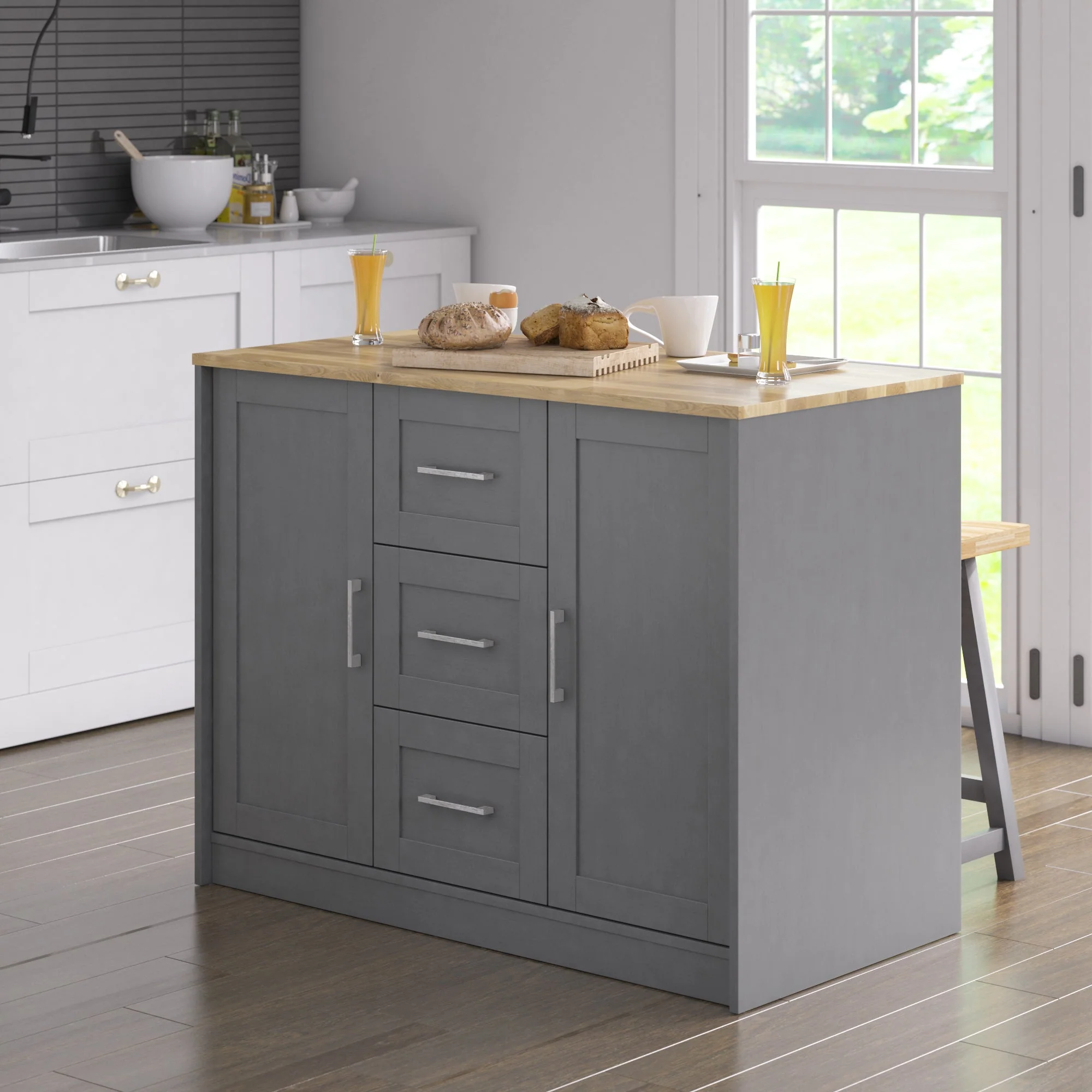 Classic Modern Kitchen Island with Butcher Block Top