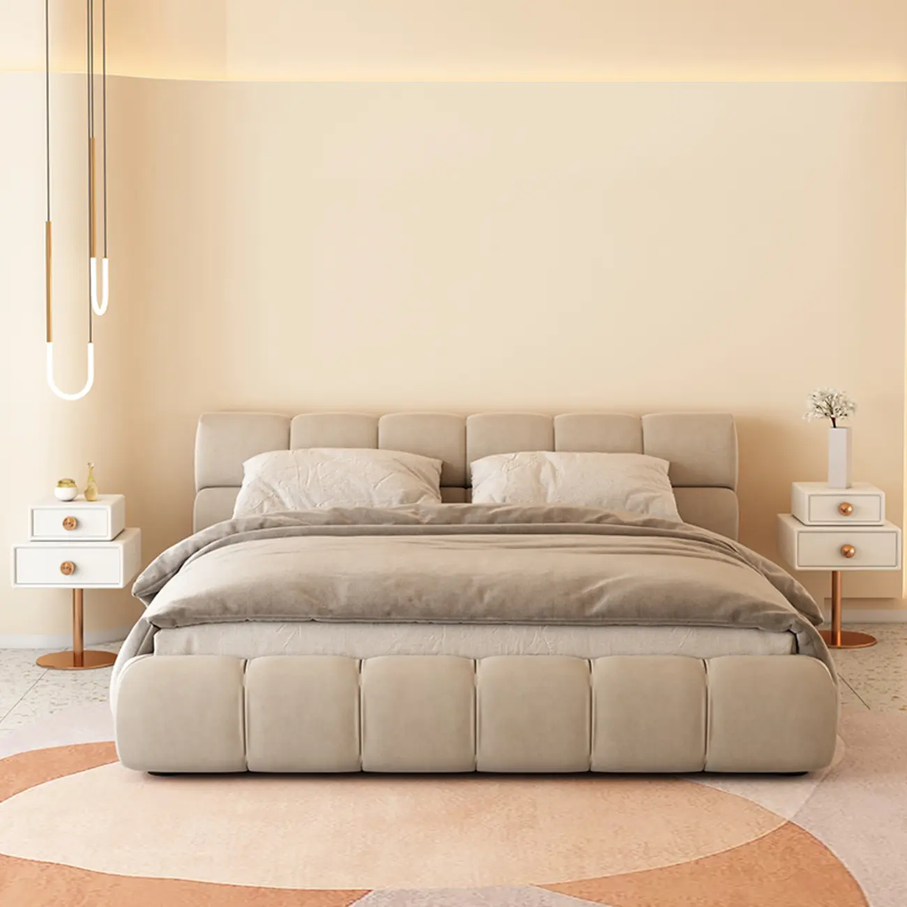 Modern Metal Faux Leather Swivel 2-Drawer Nightstand