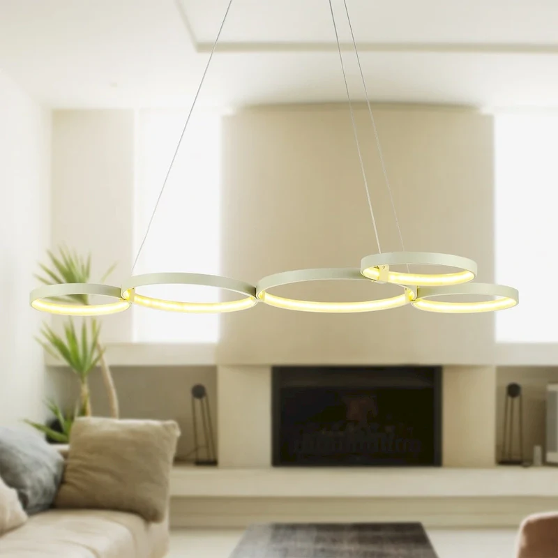 Imperio White 5-Light LED Pendant with Yellow Shade (Adjustable Height)