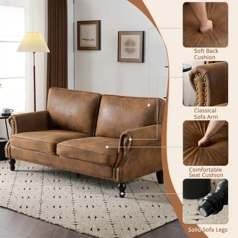 673231 Mid Century Upholstered Double Sofa Indoor