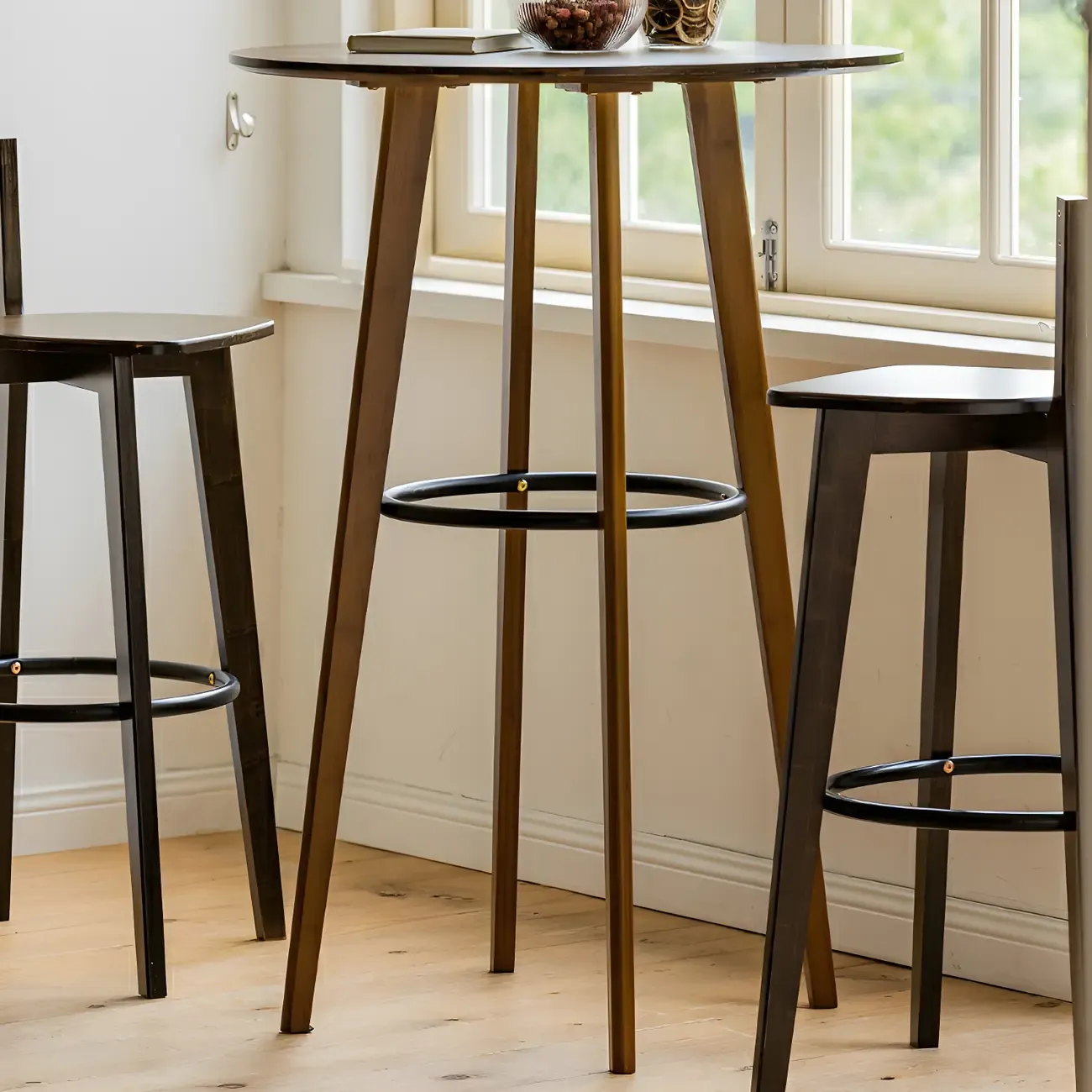 Counter Height Modern Bamboo Wood Round Bar Table