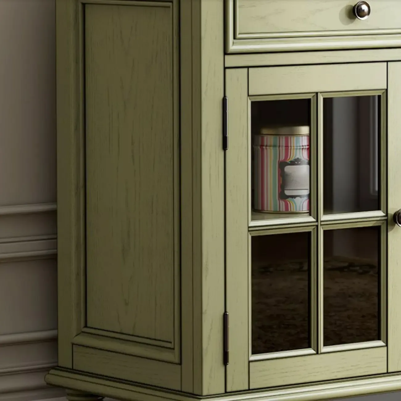 French Country Green Wooden Sideboard with Drawers