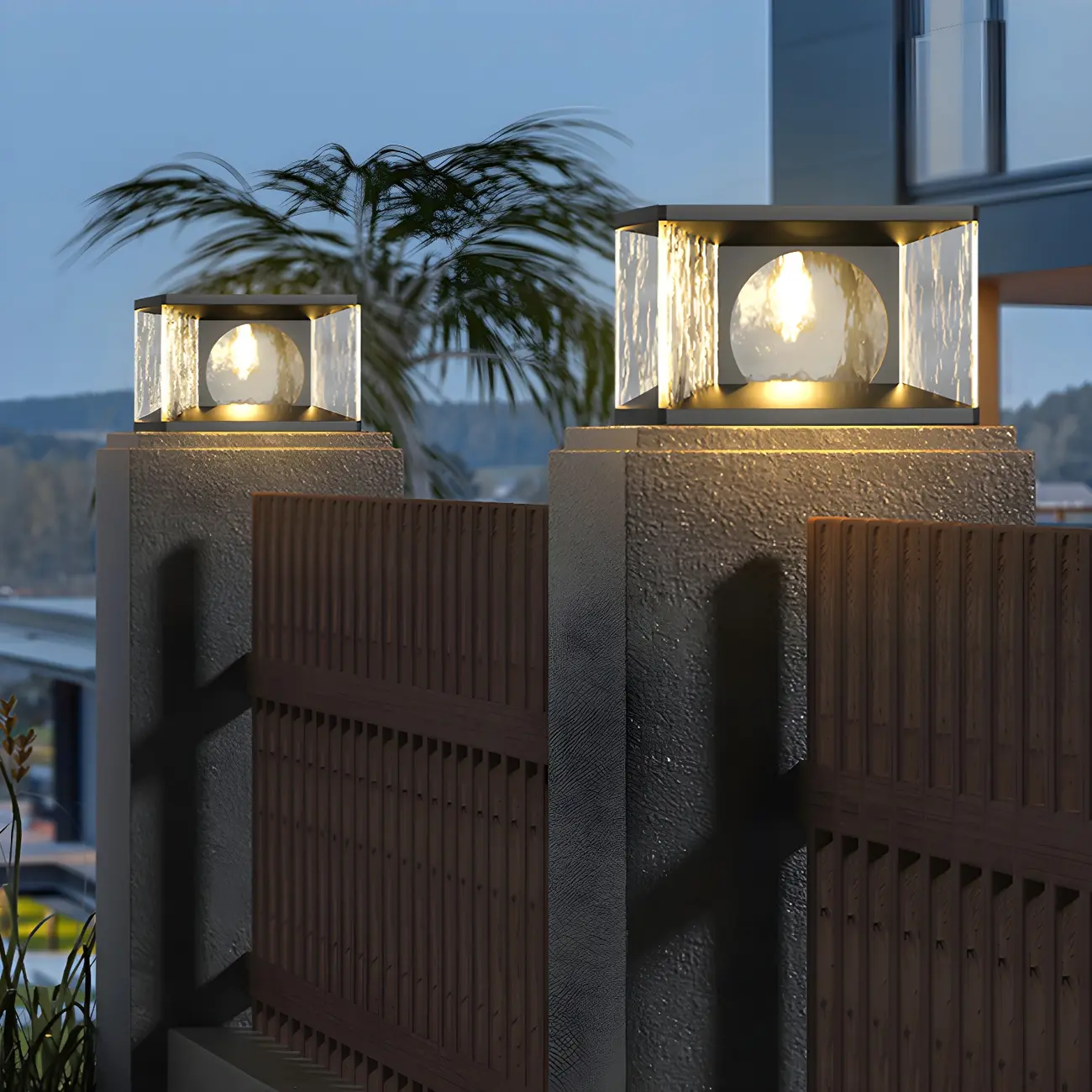 Black Metal Clear Glass Square Wired Post Cap Light