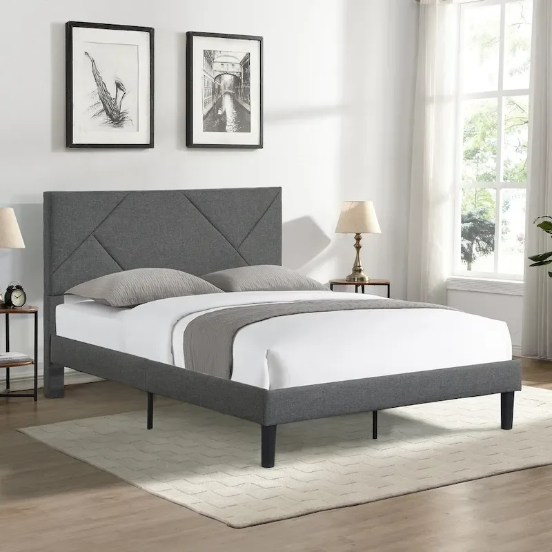 Full Size Upholstered Platform Bed Frame With Headboard