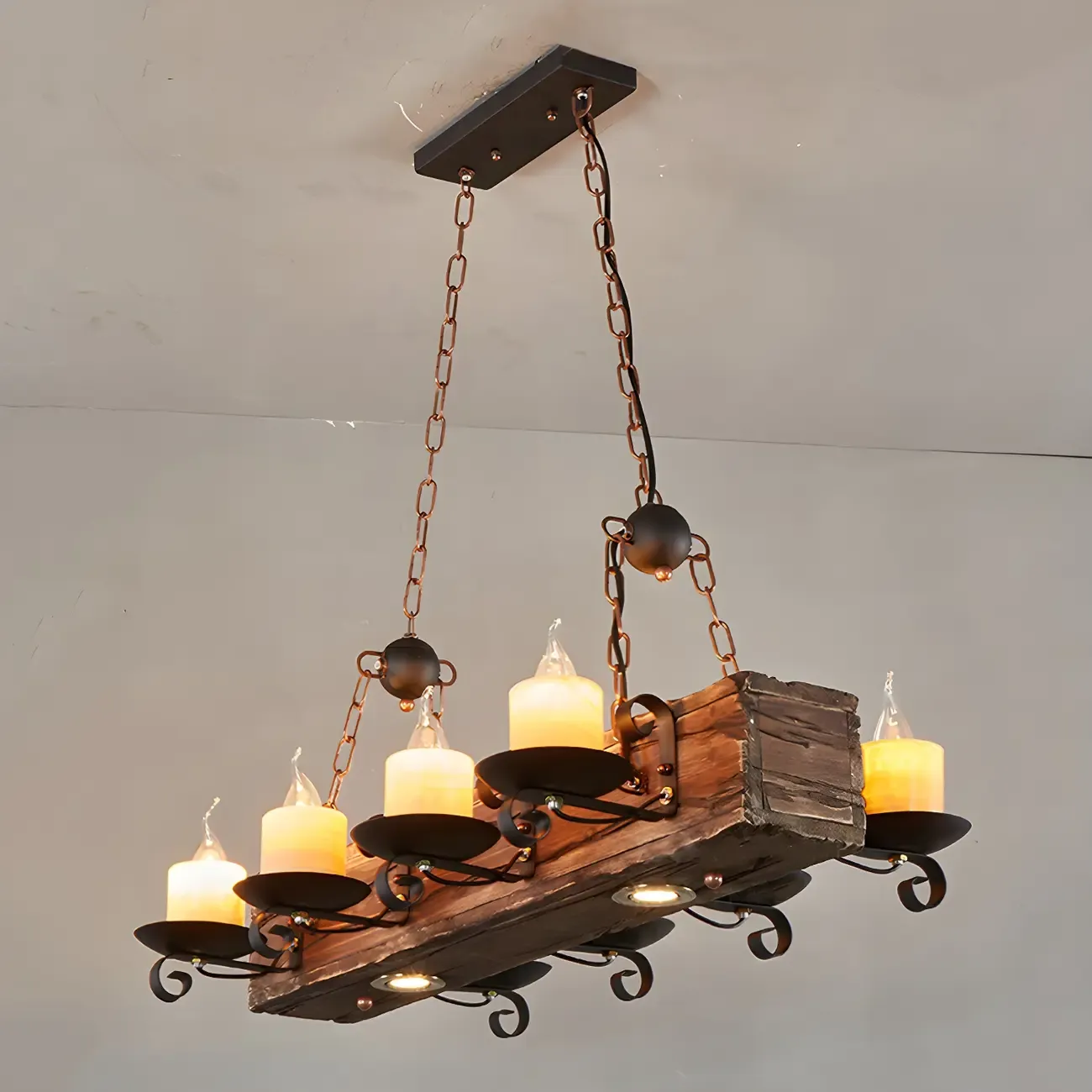 Industrial Brown Wood 8-Light Kitchen Pendant Light