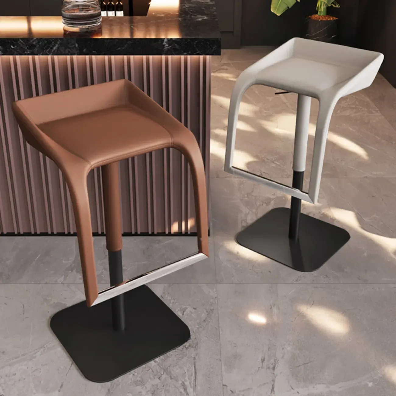 Modern Rectangle Backless Leather Adjustable Swivel Bar Stools