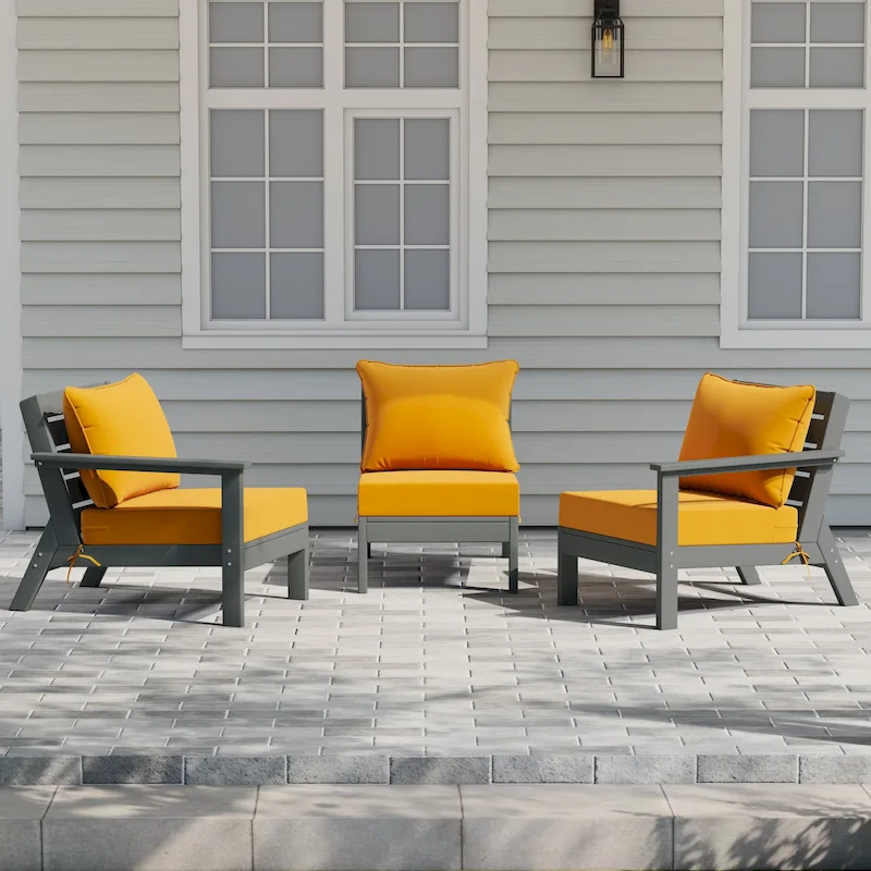 Polytrends Birchwood All Weather HDPE Outdoor Patio Deep Seating Gray Sofa With Cushions (3-Piece)