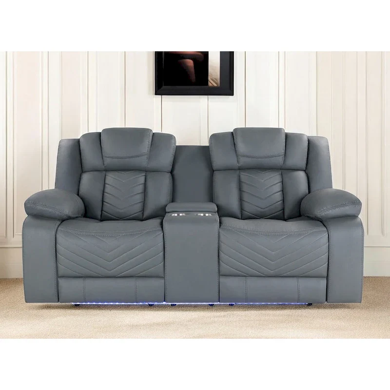 75 Light Gray Faux Leather Power Reclining Loveseat With Storage