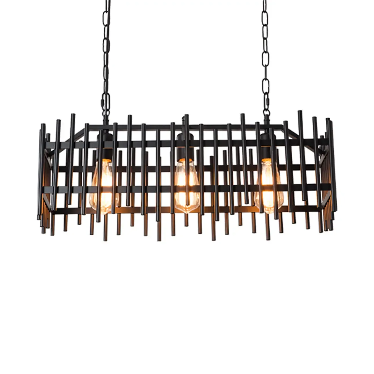 Industrial Rectangle Black 4-Light Kitchen Island Light